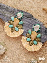 Kāñcīśikha-Tassel Glow Earrings-Blend of gemstones,beads and bohemian macramé fringes for a free-spirited look.