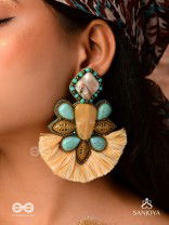 Kāñcīśikha-Tassel Glow Earrings-Blend of gemstones,beads and bohemian macramé fringes for a free-spirited look.