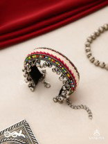 SHAKHAABANDHA- BRANCH BIND- OXIDIZED HAND EMBROIDERED BRACELET, THREAD WORK ACCENTED WITH GHUNGROO AND BEADS