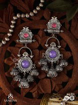  NEELADHARA-BLUE STREAM-OXIDIZED EARRINGS COMPLEMENTED BY STONES, BEADS AND DANGLING JHUMKAS