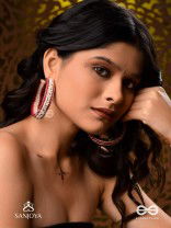 Vasantiruchi- Spring Charm- Embroidered earrings with red and white threads, decorated with beads and gold accents