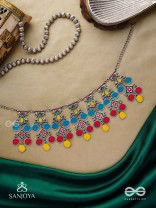 Manjari- Blossom Chain-Slender metallic chain with cascade of enamel designs.