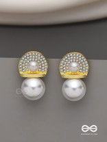 Crystal orbits-  crystal studded statement earrings with dropping pearls 