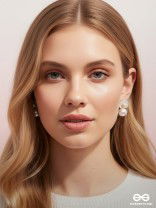 Crystal orbits-  crystal studded statement earrings with dropping pearls 
