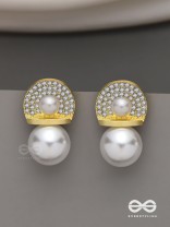 Crystal orbits-  crystal studded statement earrings with dropping pearls 