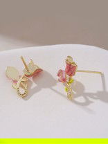 Petal Grace- Pink floral charm earrings