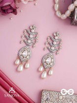 SHWETAPUSHPA– SHLOKA AMBANI INSPIRED EARRINGS WITH SILVER ACCENTS, CZ STONES AND PEARLS