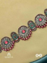 RAKTASHREE– RED ELEGANCE : OXIDIZED CHOKER WITH INTRICATE WORK AND BOLD RED ACCENTS, PERFECT FOR A TRADITIONAL LOOK