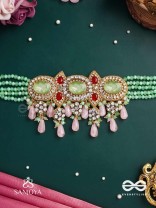 PANKHURI DHARA – SUHANA KHAN INSPIRED NECKPIECE FEATURING CASCADING PINK BEADS AND SPARKLING GEMSTONES