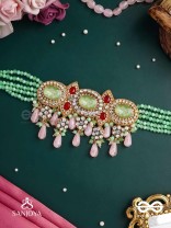 PANKHURI DHARA – SUHANA KHAN INSPIRED NECKPIECE FEATURING CASCADING PINK BEADS AND SPARKLING GEMSTONES