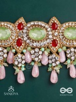 PANKHURI DHARA – SUHANA KHAN INSPIRED NECKPIECE FEATURING CASCADING PINK BEADS AND SPARKLING GEMSTONES