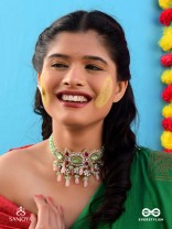 PANKHURI DHARA – SUHANA KHAN INSPIRED NECKPIECE FEATURING CASCADING PINK BEADS AND SPARKLING GEMSTONES