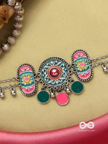 TRIBAL GRACE- ENAMELED OXIDIZED CHOKER WITH GHUNGROO'S