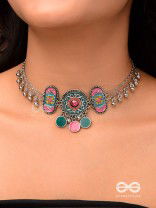 TRIBAL GRACE- ENAMELED OXIDIZED CHOKER WITH GHUNGROO'S