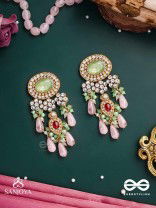 PANKHURI DHARA – SUHANA KHAN INSPIRED EARRINGS FEATURING CASCADING PINK BEADS AND SPARKLING GEMSTONES