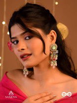 PANKHURI DHARA – SUHANA KHAN INSPIRED EARRINGS FEATURING CASCADING PINK BEADS AND SPARKLING GEMSTONES