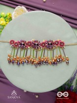 VARNAMALA ABHUSHANA - ADORNMENT OF COLORS - FLORAL MOTIFS, BEADWORK, GLASS DROPS WITH GOLDEN DETAILING CHOKER NECKPIECE