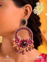 VARNAMALA ABHUSHANA - ADORNMENT OF COLORS - FLORAL MOTIFS, GLASSDROPS AND STONES HAND EMBROIDERED EARRINGS