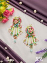 MANJUSUMANA - BEAUTIFUL BLOSSOM - PASTEL COLOR BEADS  AND DETAIL WORK WITH GOLDEN EMBELLISHMENT EARRINGS