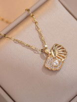 Golden Seashell - Pearl Embellished Pendant