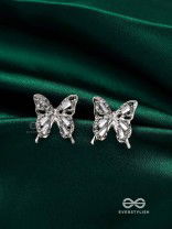 HEAVENLY WINGSPAN - SILVER TONED BUTTERFLY EARRINGS 