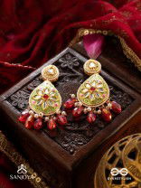 ARUNODAYA - DAWN'S BEAUTY - STONES, GLASS DROPS AND PEARLS KUNDAN HAND EMBROIDERED EARRINGS 