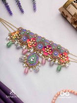 RANGOLIKA - A CANVAS OF COLORS - ENAMEL FLORALS, PEARLS AND BEADS HAND EMBROIDERD CHOKER NECKLACE