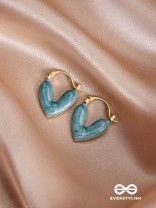 SERENIC SOLACE - BLUE ENAMELED HEART STUD EARRINGS