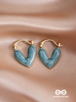 SERENIC SOLACE - BLUE ENAMELED HEART STUD EARRINGS