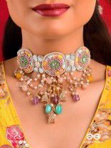 RANGVATI - FULL OF COLORS - EXQUISITE MULTI-HUED CHOKER WITH PEARL AND CRYSTAL EMBELLISHMENTS