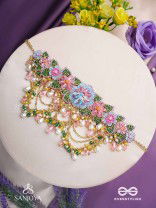 MADHUVRATA - SPRING BLOOM - DELICATE EMBROIDERED CHOKER WITH FLORAL MOTIFS, BEADS AND PEARL DROPS