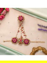 GULRATNA - JEWEL OF ROSES - HANDCRAFTED ROSE HAATHPHOOL WITH BEADED FRINGES, PEARLS AND GEM DETAILS