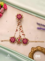 GULRATNA - JEWEL OF ROSES - HANDCRAFTED ROSE HAATHPHOOL WITH BEADED FRINGES, PEARLS AND GEM DETAILS