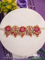 GULRATNA - JEWEL OF ROSES - HANDCRAFTED ROSE CHOKER WITH BEADED FRINGES, PEARLS AND GEM DETAILS