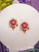 GULRATNA - JEWEL OF ROSES - HANDCRAFTED ROSE EARRINGS WITH BEADED FRINGES, PEARLS AND GEM DETAILS