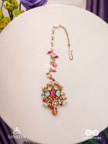 GULRATNA - JEWEL OF ROSES - HANDCRAFTED ROSE MAANGTIKA WITH BEADED FRINGES, PEARLS AND GEM DETAILS