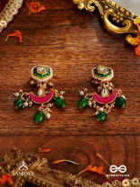 SHASHIRATNA- JEWEL OF THE MOON- KUNDAN EARRINGS INSPIRED BY THE MOON’S RADIANCE WITH PEARLS AND  GREEN DROPS