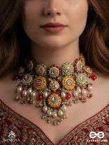 VIBHAVARI - NIGHT FULL OF SPLENDOR - MULTI-COLOR ENAMELLED KUNDAN NECKLACE WITH PEARLS AND BEADS