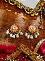 VIBHAVARI - NIGHT FULL OF SPLENDOR - MULTI-COLOR ENAMELLED KUNDAN EARRINGS WITH PEARLS AND BEADS