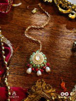 VIBHAVARI - NIGHT FULL OF SPLENDOR - MULTI-COLOR ENAMELLED KUNDAN MAANGTIKA WITH PEARLS AND BEADS