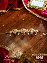 DIVYANJALI - DIVINE OFFERING-  KUNDAN, PEARLS, AND RED STONES HANDMADE NECKLACE
