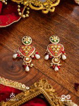 SUNDARIKA - BEAUTIFUL ONE - INTRICATE KUNDAN EARRINGS WITH ENAMEL WORK AND PEARL DROPS