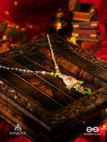 MADHUVRATA – SWEET AS SPRING BLOOM - GRACEFUL PINK ENAMELLED PENDANT NECKLACE WITH KUNDAN GREEN BEADS AND PEARL DROPS