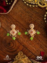 MADHUVRATA – SWEET AS SPRING BLOOM - GRACEFUL PINK ENAMELLED EARRINGS WITH KUNDAN GREEN BEADS AND PEARL DROPS