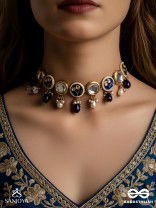 SHITALA - COOL AND CALM- KUNDAN, BLUE STONES, AND PEARLS HANDMADE NECKLACE 