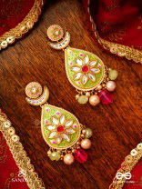 MADHUBHUSHANA - ADORNED WITH SWEETNESS - HANDCRAFTED KUNDAN ENAMEL EARRINGS WITH PEARL AND GEM DROPS