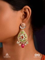 MADHUBHUSHANA - ADORNED WITH SWEETNESS - HANDCRAFTED KUNDAN ENAMEL EARRINGS WITH PEARL AND GEM DROPS