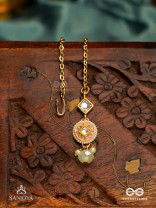 MADHUBHUSHANA - ADORNED WITH SWEETNESS - HANDCRAFTED KUNDAN ENAMEL MAANGTIKA WITH PEARL AND GEM DROPS