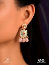PUSHPAKSHI - BLOSSOMING BEAUTY - DELICATE KUNDAN MULTI-TONED ENAMEL EARRINGS WITH DAINTY GEMSTONE DROPS
