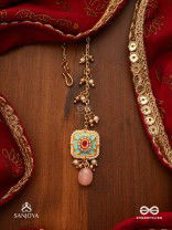 PUSHPAKSHI - BLOSSOMING BEAUTY - DELICATE KUNDAN MULTI-TONED ENAMEL MAANGTIKA WITH DAINTY GEMSTONE DROPS